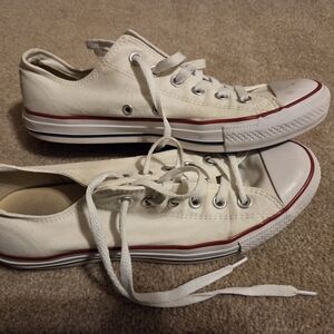 White Canvas Sneakers with Red Stripe